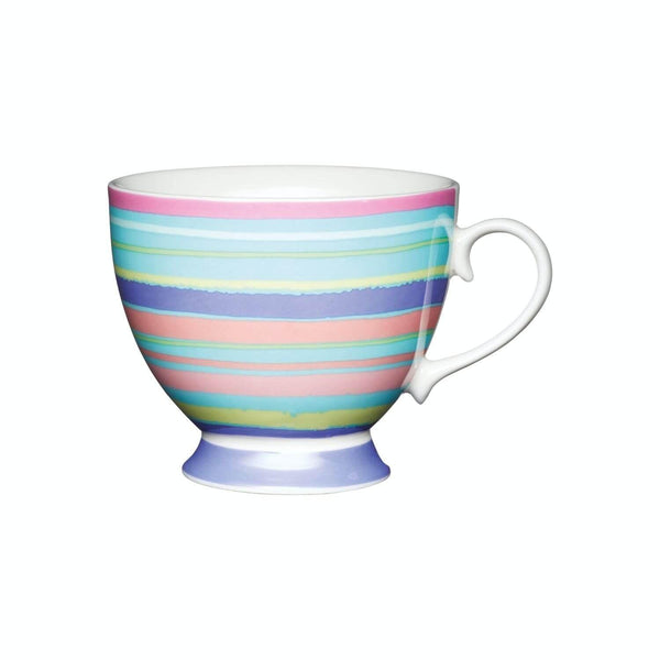 KitchenCraft 400ml Footed Mug - Bright Stripe - Potters Cookshop