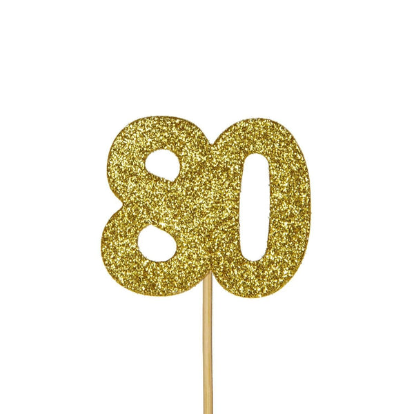 Creative Party Glitter No. 80 Numeral Moulded Cupcake Toppers - Gold - Potters Cookshop