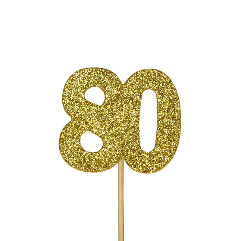 Creative Party Glitter No. 80 Numeral Moulded Cupcake Toppers - Gold - Potters Cookshop