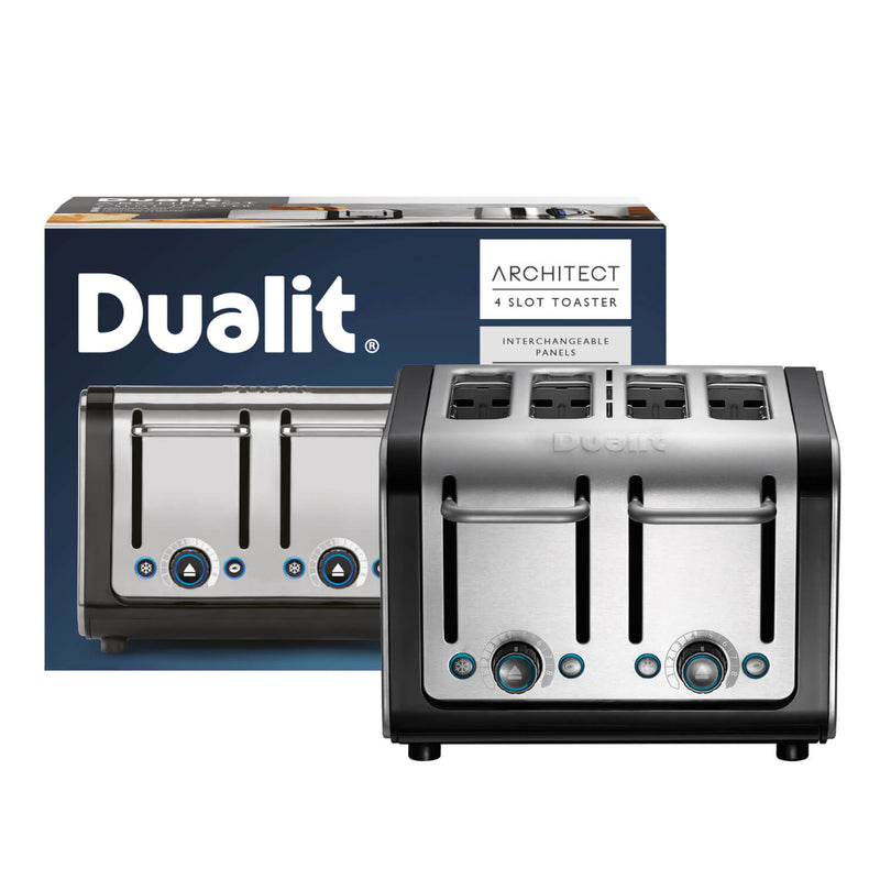 Dualit Architect 1.5 Litre Jug Kettle & 4 Slot Toaster Set - Black & Brushed Stainless Steel