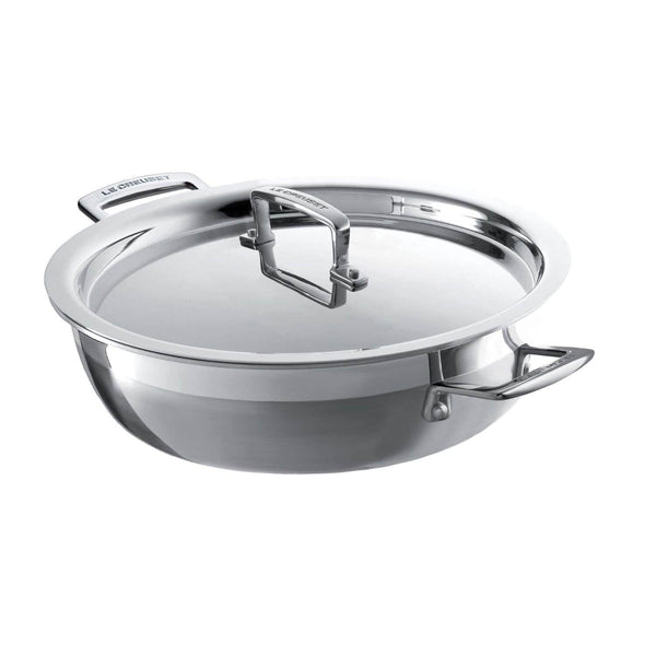 Le Creuset 3-Ply Stainless Steel Shallow Casserole - 26cm - Potters Cookshop