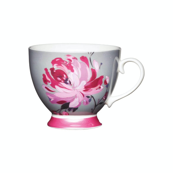 KitchenCraft 400ml Footed Mug - Pink Flower - Potters Cookshop