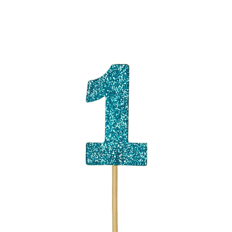 Creative Party Glitter No. 1 Numeral Cupcake Toppers - Blue - Potters Cookshop