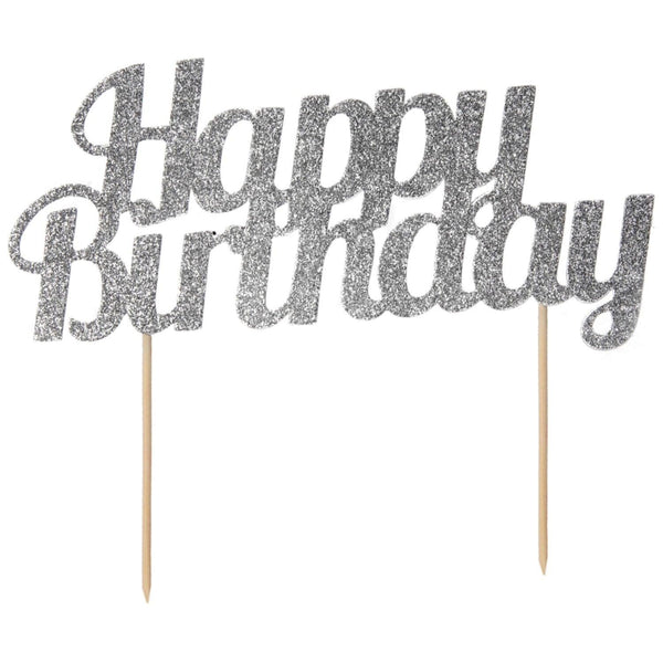 Creative Party Glitter 'Happy Birthday' Cake Topper - Silver - Potters Cookshop