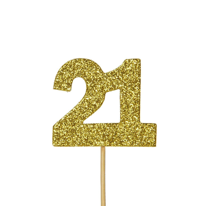 Creative Party Glitter No. 21 Numeral Moulded Cupcake Toppers - Gold - Potters Cookshop