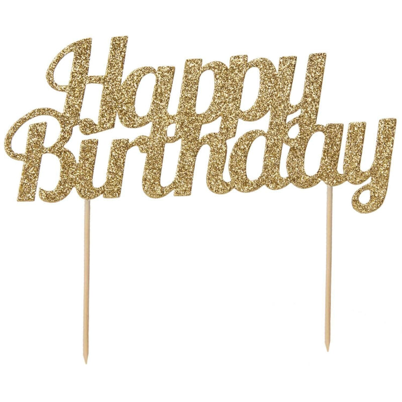 Creative Party Glitter 'Happy Birthday' Cake Topper - Gold - Potters Cookshop