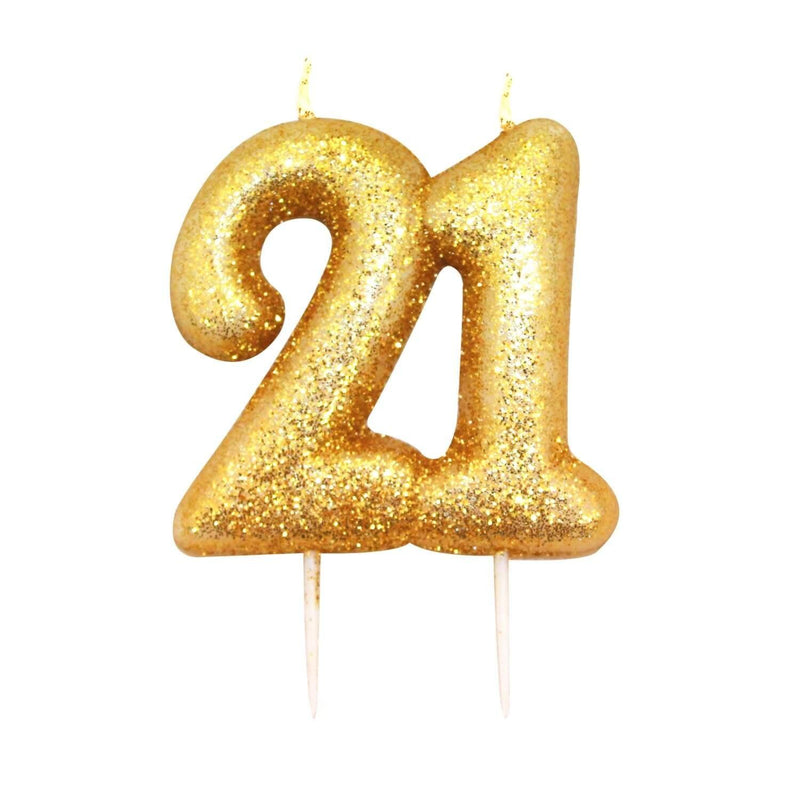 Creative Party Glitter Numeral Moulded Gold Pick Candle - Age 21 - Potters Cookshop