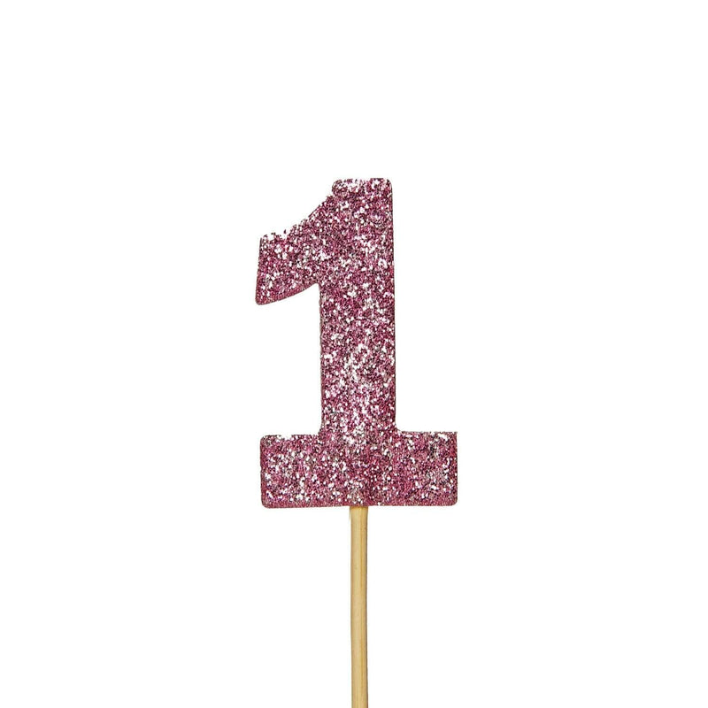 Creative Party Glitter No. 1 Numeral Cupcake Toppers - Pink - Potters Cookshop