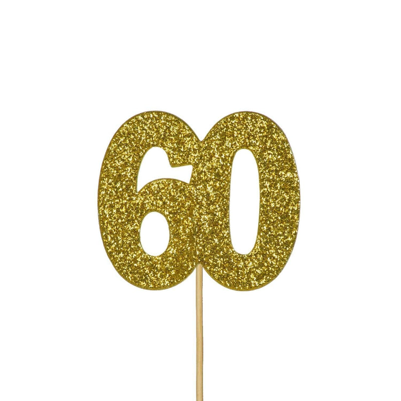 Creative Party Glitter No. 60 Numeral Moulded Cupcake Toppers - Gold - Potters Cookshop