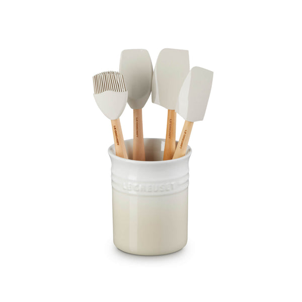 Le Creuset Craft 4-Piece Utensil Set with Stoneware Utensil Jar - Meringue