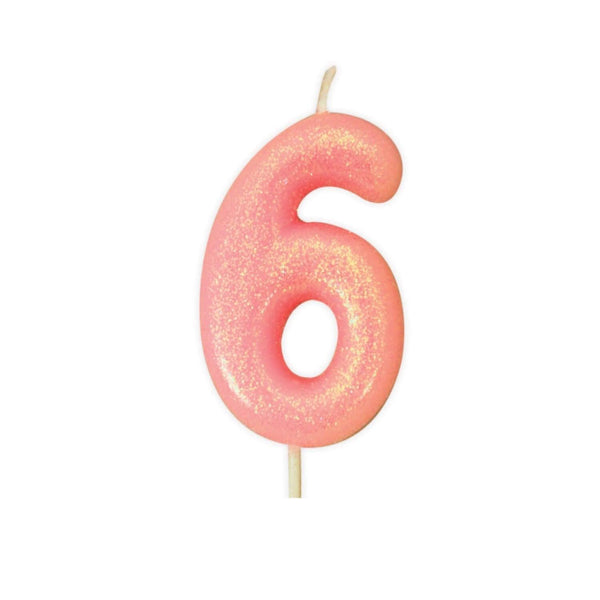 Creative Party Glitter Numeral Moulded Rose Gold Pick Candle - Age 6 - Potters Cookshop