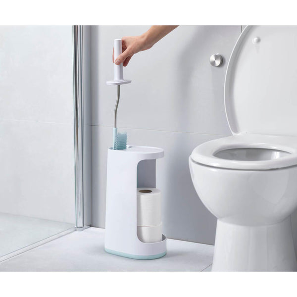 Joseph Joseph Flex Store Toilet Brush & Caddy Holder - White / Blue - Potters Cookshop