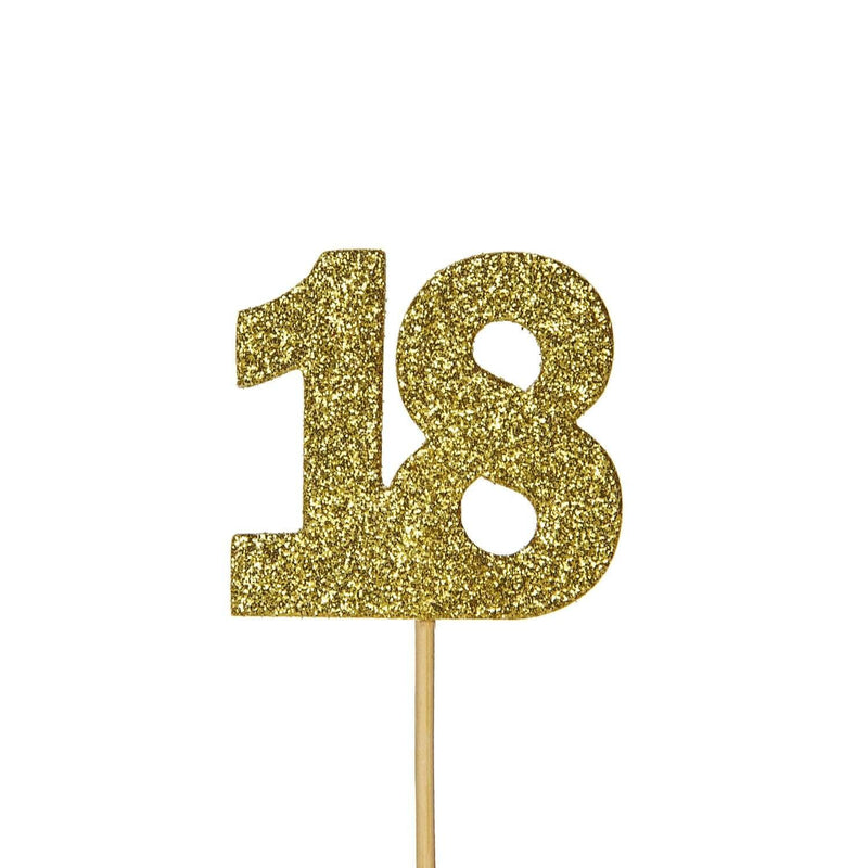 Creative Party Glitter No. 18 Numeral Moulded Cupcake Toppers - Gold - Potters Cookshop