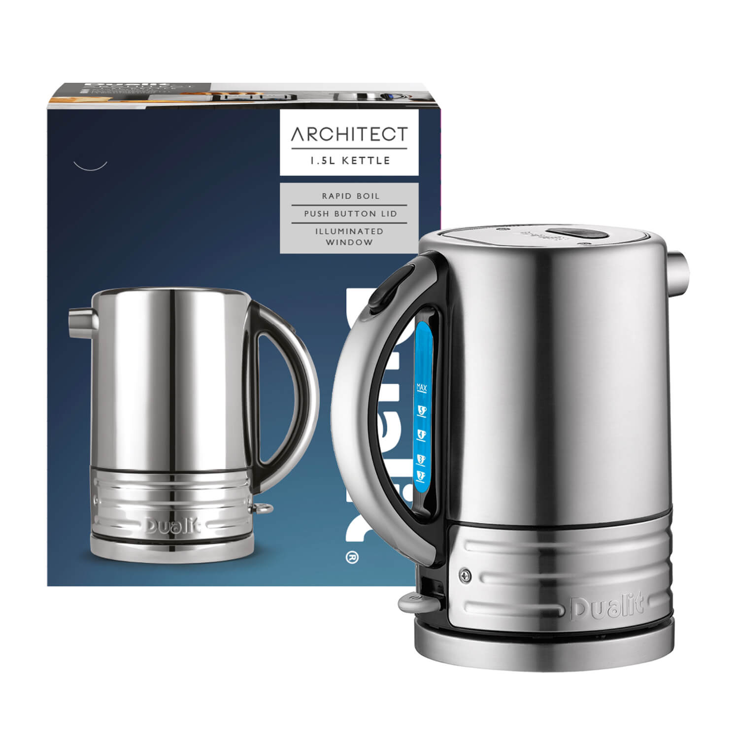 72905_BKB, Dualit Kettle, Black and Brushed Steel