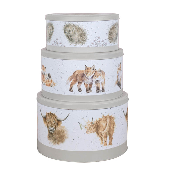 Wrendale Designs 3 Piece Cake Tin Nest - Cow, Fox & Hedgehog