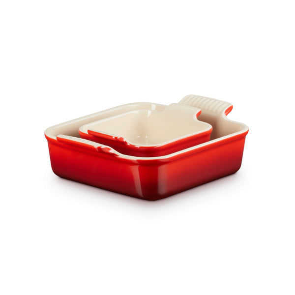 Le Creuset Heritage 2-Piece Stoneware Deep Square Dish Set - Cerise