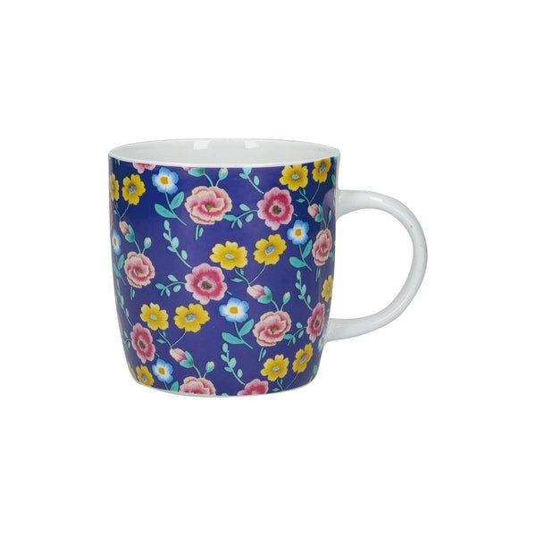 KitchenCraft 425ml Barrel Mug - Navy Floral - Potters Cookshop