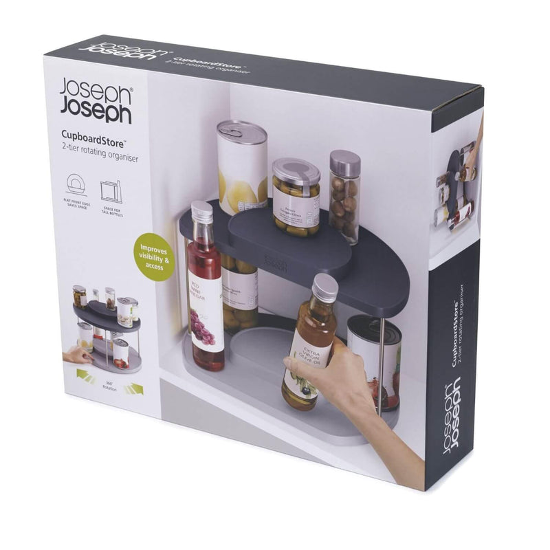 Joseph Joseph Cupboard Store 2 Tier Rotating Organiser - Grey - Potters Cookshop