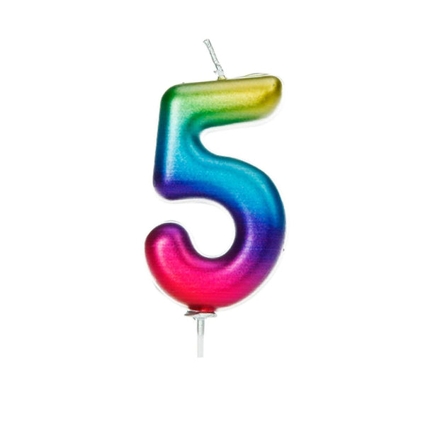 Creative Party Metallic Numeral Moulded Rainbow Pick Candle - Age 5 - Potters Cookshop