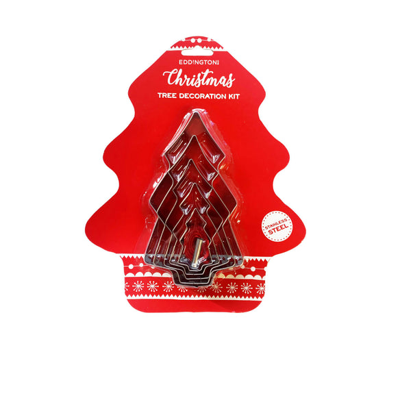 Eddingtons 5-Piece Tree Biscuit Xmas Tree Cutters with Ribbon & Hole Punch