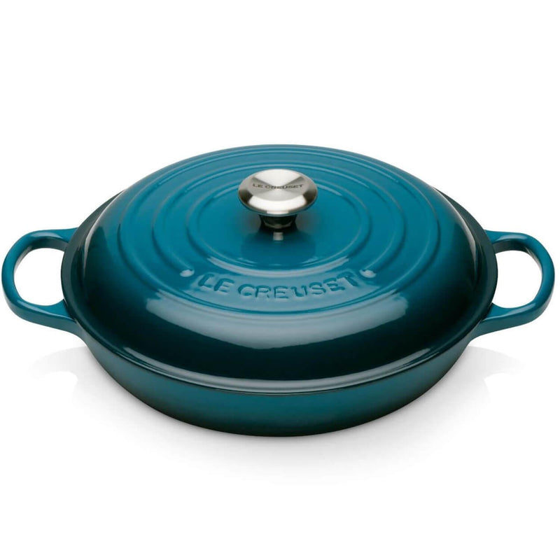 Le Creuset Signature Cast Iron 26cm Shallow Casserole - Deep Teal - Potters Cookshop