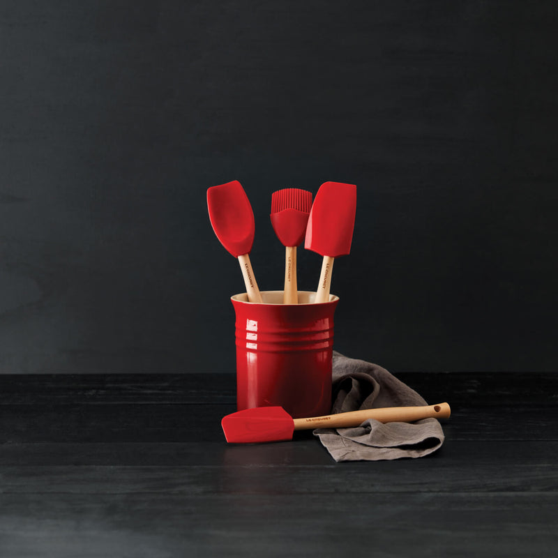 Le Creuset Craft 4-Piece Utensil Set with Stoneware Utensil Jar - Cerise