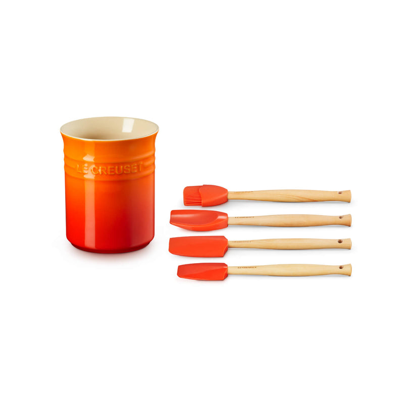 Le Creuset Craft 4-Piece Utensil Set with Stoneware Utensil Jar - Volcanic