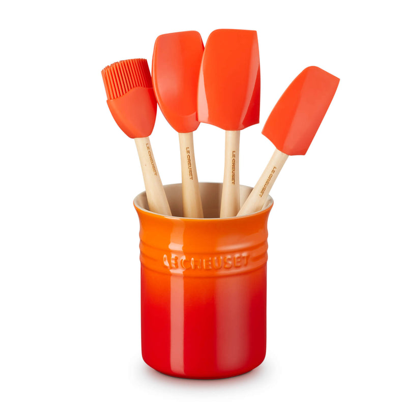 Le Creuset Craft 4-Piece Utensil Set with Stoneware Utensil Jar - Volcanic