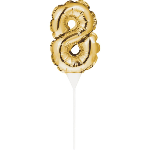 Creative Party No. 8 Self-Inflating Mini Balloon Cake Topper - Gold - Potters Cookshop