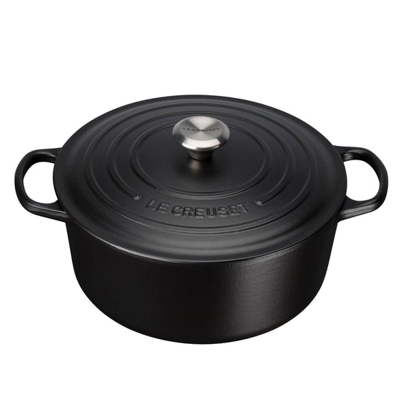 Le Creuset Signature Cast Iron 24cm Round Casserole - Satin Black - Potters Cookshop