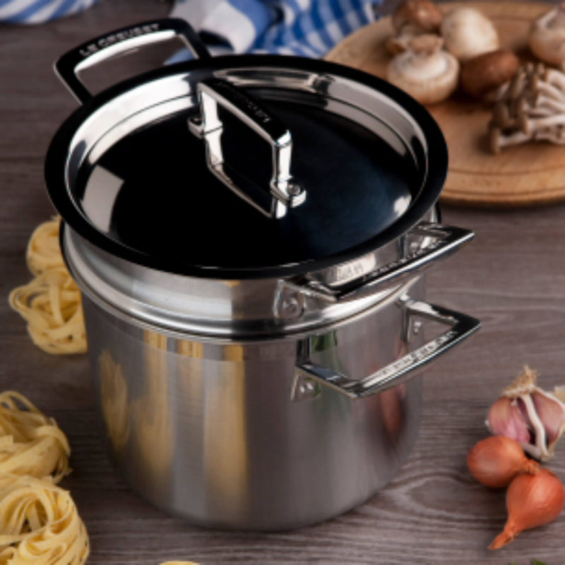 Le Creuset Tri-Ply Stainless Steel Pasta Pot with Insert, 7.5 Quart