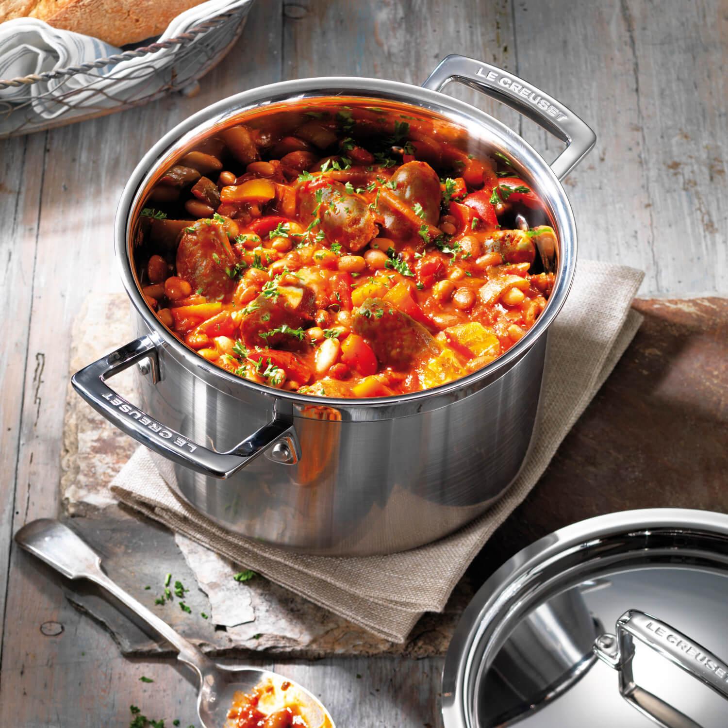 Buy Le Creuset 3 Ply Stainless Steel Deep Casserole 24cm Potters Cookshop