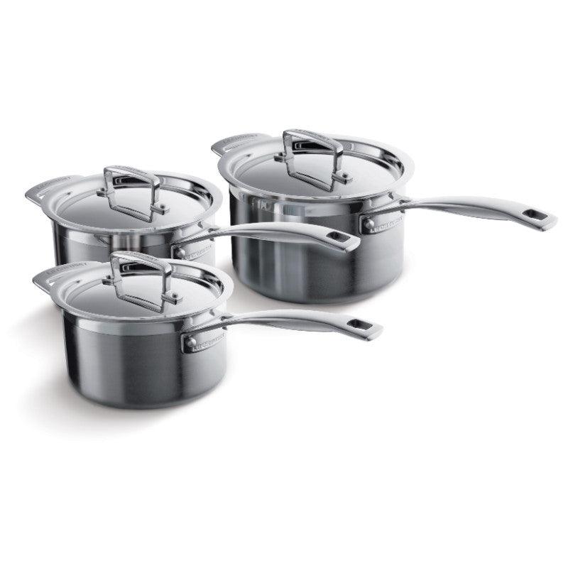 Le Creuset 3-Ply Stainless Steel Saucepan Set - 3 Piece - Potters Cookshop