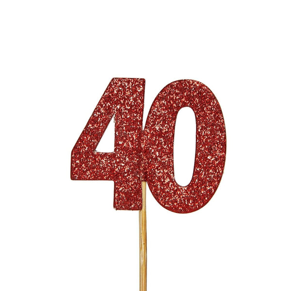 Creative Party Glitter No. 40 Numeral Moulded Cupcake Toppers - Ruby - Potters Cookshop