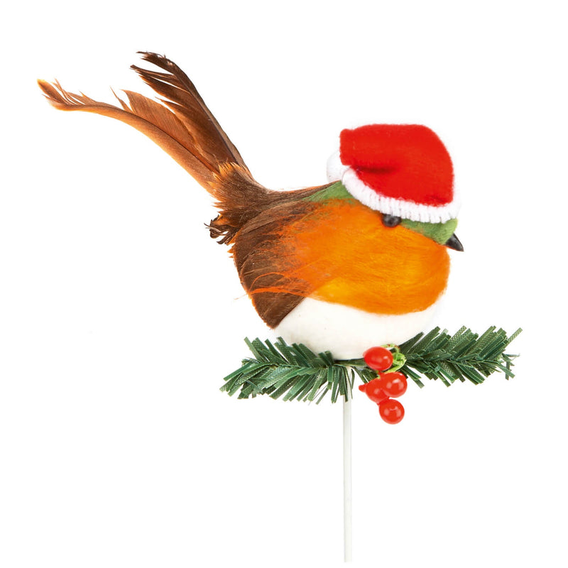 Premier Christmas Robin Pick with Santa Hat - 10cm