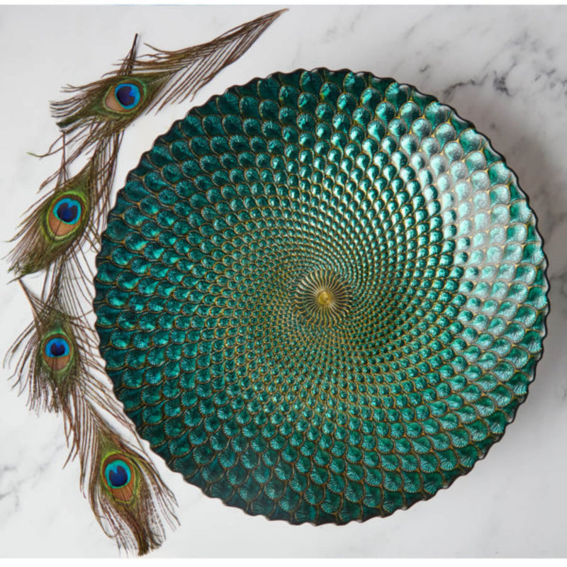 Anton Studio Designs Peacock Glass Round Bowl - 41cm