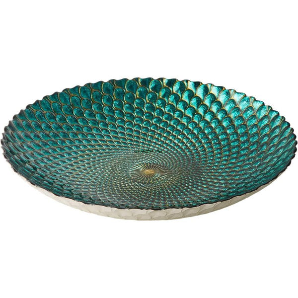 Anton Studio Designs Peacock Glass Round Bowl - 41cm - Potters Cookshop