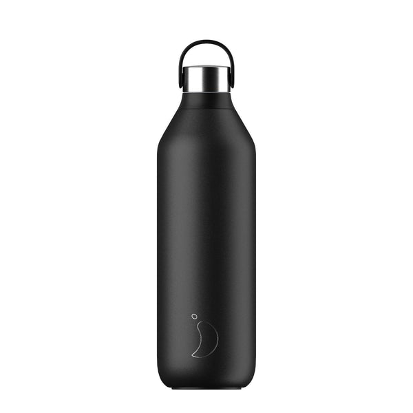 Chilly's Series 2 Reusable Water Bottle, Coffee Cup & Cleaning Brush Set - Abyss Black