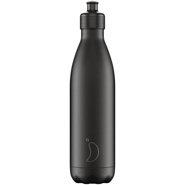Chilly's 750ml Sports Reusable Water Bottle - Monochrome Black