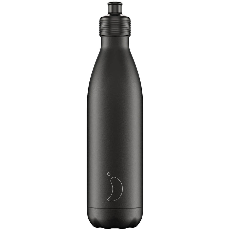 Chilly's 750ml Sports Reusable Water Bottle - Monochrome Black