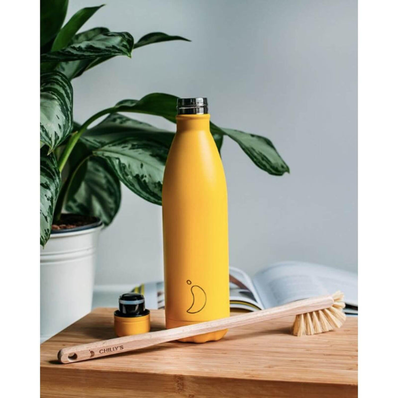 Chilly's Series 2 Reusable Water Bottle, Coffee Cup & Cleaning Brush Set - Abyss Black