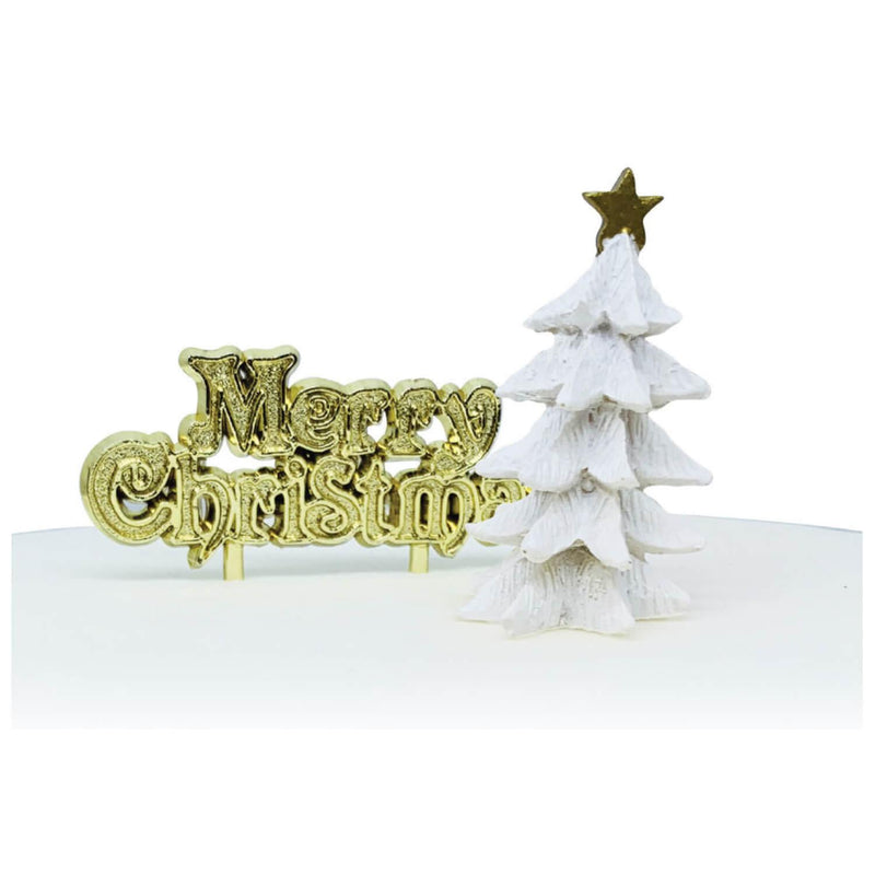 Creative Party Cake Topper & Merry Christmas Motto Kit - White Fir Tree - Potters Cookshop