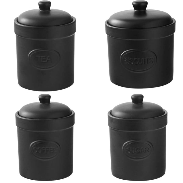 Bia International 4 Piece Canister & Biscuit Barrel Set - Black - Potters Cookshop