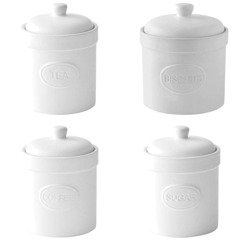 Bia International 4 Piece Canister & Biscuit Barrel Set - White - Potters Cookshop