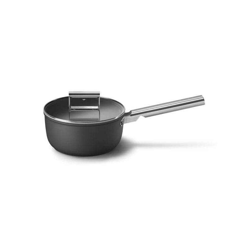 Smeg Cookware 20cm Non-Stick Saucepan with Lid - Black