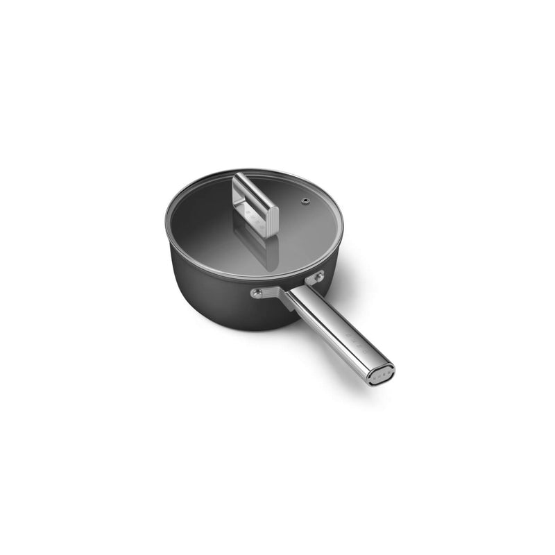 Smeg Cookware 20cm Non-Stick Saucepan with Lid - Black