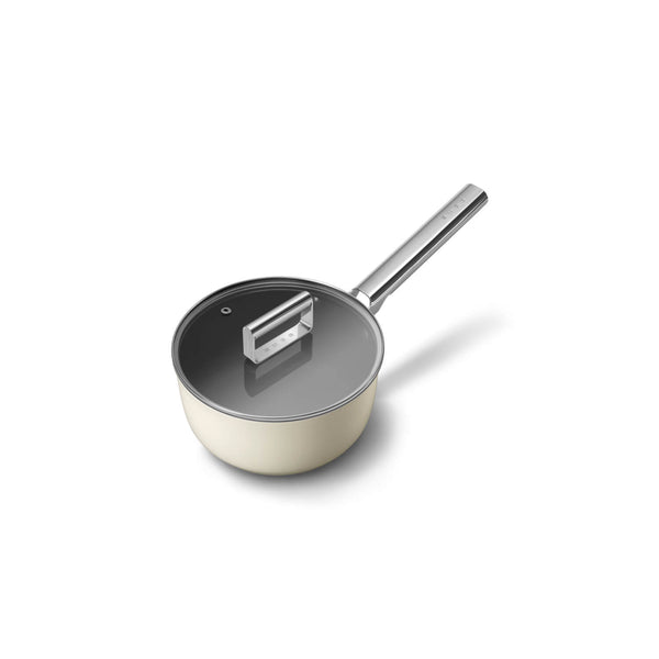 Smeg Cookware 20cm Non-Stick Saucepan with Lid - Cream