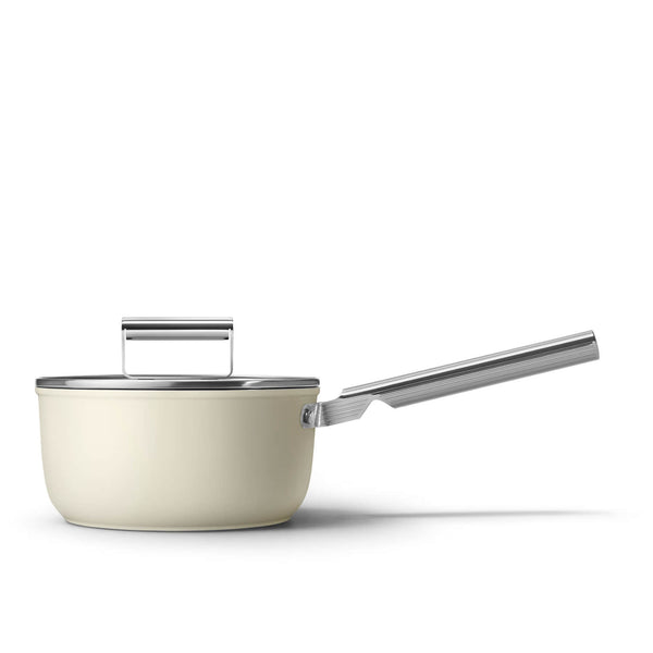 Smeg Cookware 20cm Non-Stick Saucepan with Lid - Cream