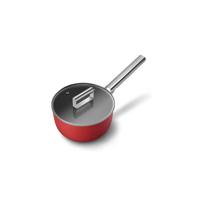 Smeg Cookware 20cm Non-Stick Saucepan with Lid - Red