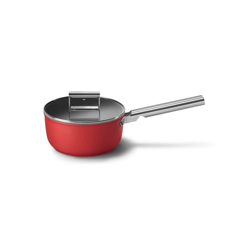 Smeg Cookware 20cm Non-Stick Saucepan with Lid - Red
